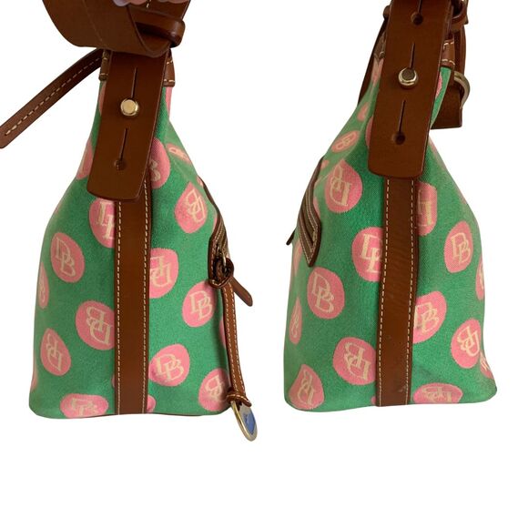 Dooney & Bourke Green and Pink Logo Polkadot Canvas Shoulder Bag - Picture 4 of 13